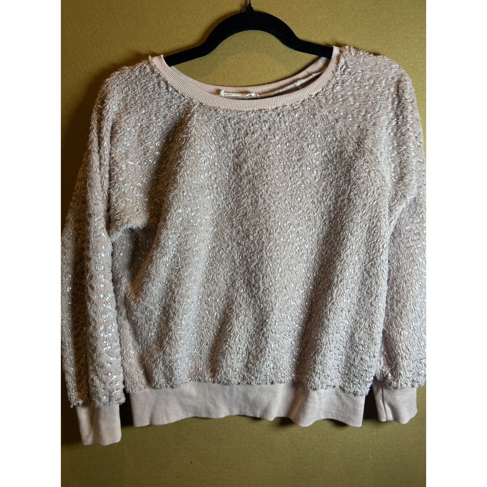 Knit Works Girls Sparkle Fuzzy Sweatshirt Light Pink Size XL 16